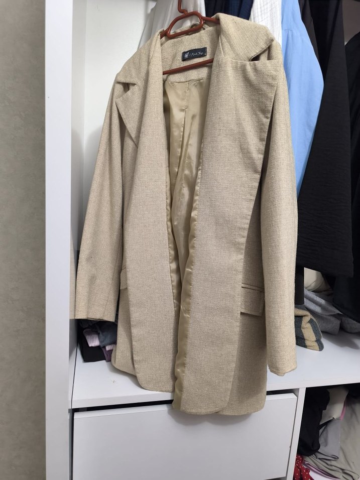 Bej Düğmeli Kadın Midi Keten ceget minik terziden - Görsel 5