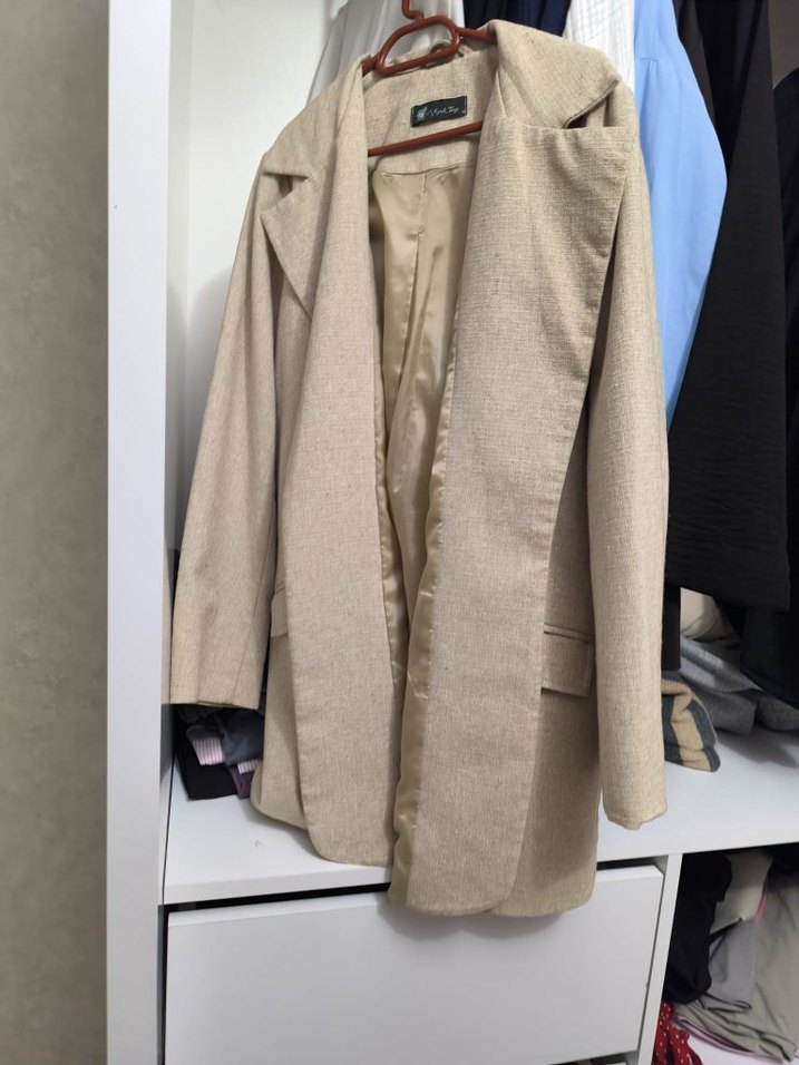 Bej Düğmeli Kadın Midi Keten ceget minik terziden - Görsel 3