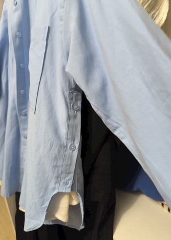 Mavi Uzun Kollu Rahat Kesim Kadın Gömlek - Görsel 2