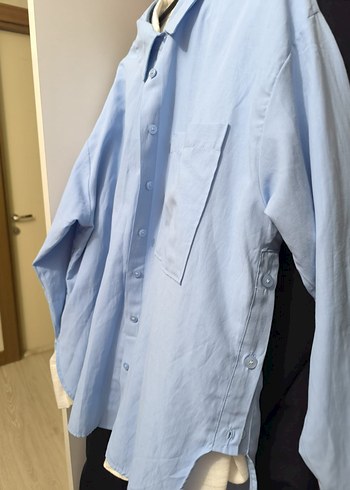 Mavi Uzun Kollu Rahat Kesim Kadın Gömlek - Görsel 3