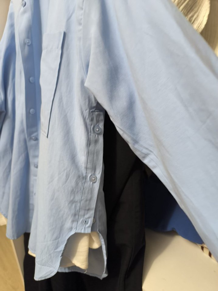 Mavi Uzun Kollu Rahat Kesim Kadın Gömlek - Görsel 2