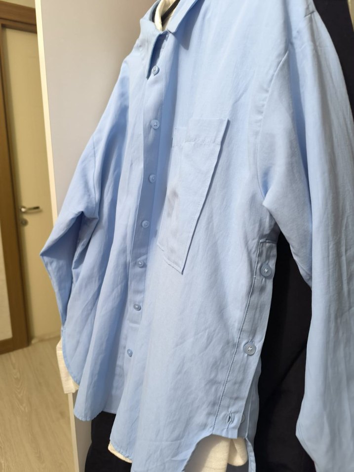 Mavi Uzun Kollu Rahat Kesim Kadın Gömlek - Görsel 3