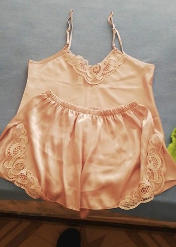 Nakışlı Bohem Bej Mini Kadın Pijama Takımı
