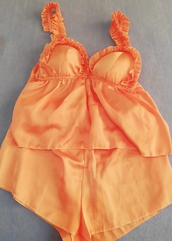 Parlak Turuncu Mini İp Askılı Kadın Pijama