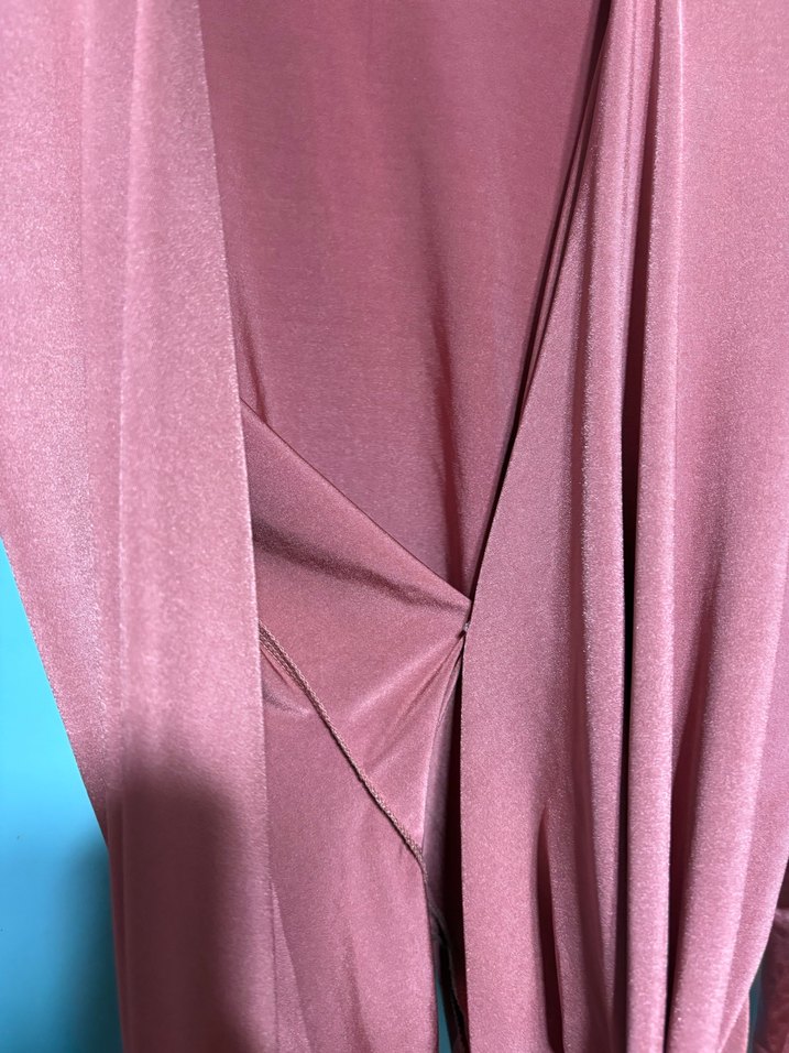 Pembe V Yaka Drapeli Kadın zıbınlı Bluz - Görsel 2