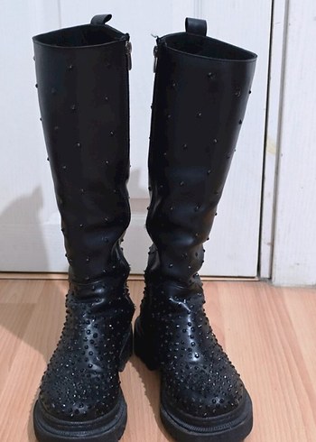 Taşlı Siyah çizme - Görsel 2