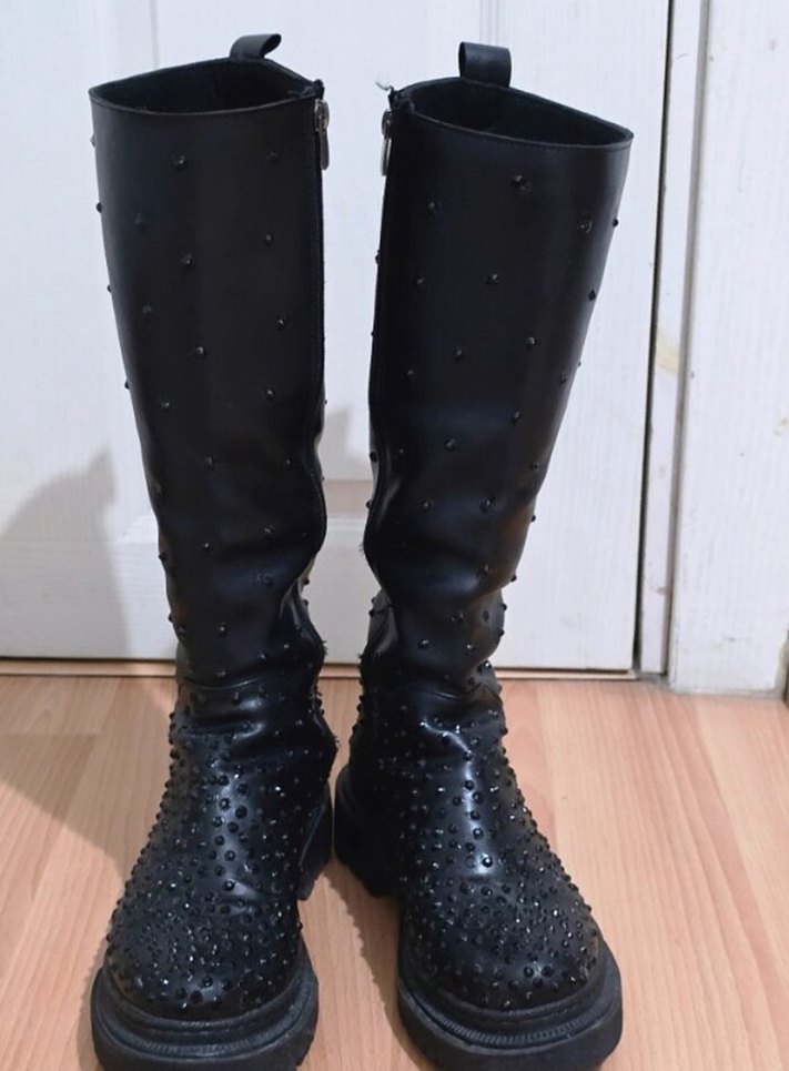 Taşlı Siyah çizme - Görsel 2
