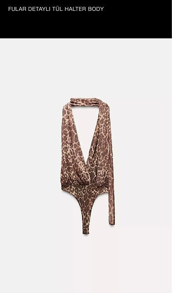 Boyundan bağlama detaylı zara leopar bluz