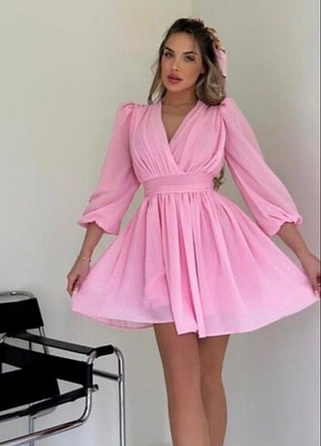 Kruvaze Yaka ŞİFON ELBİSE  - Görsel 5