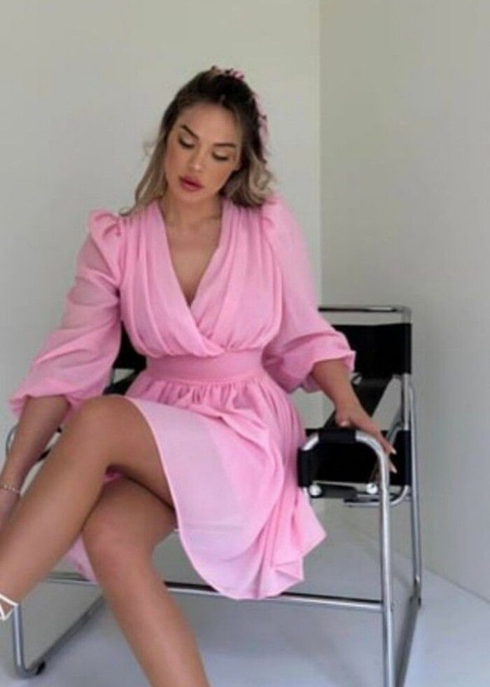 Kruvaze Yaka ŞİFON ELBİSE  - Görsel 3