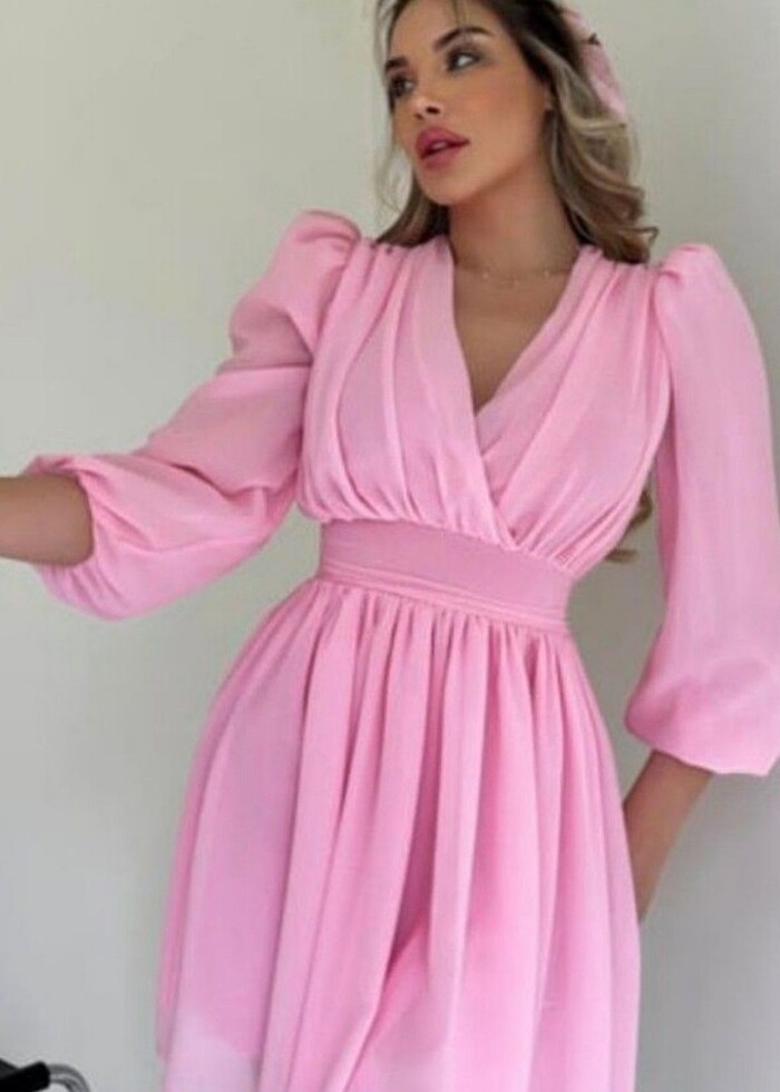 Kruvaze Yaka ŞİFON ELBİSE  - Görsel 4