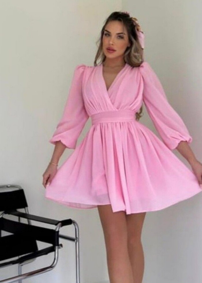 Kruvaze Yaka ŞİFON ELBİSE  - Görsel 5