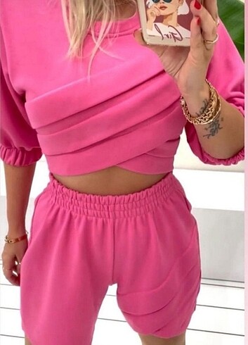 Pembe crop ikili takım M ve l beden uyumlu - Görsel 3
