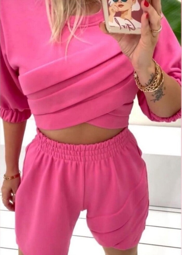 Pembe crop ikili takım M ve l beden uyumlu - Görsel 3
