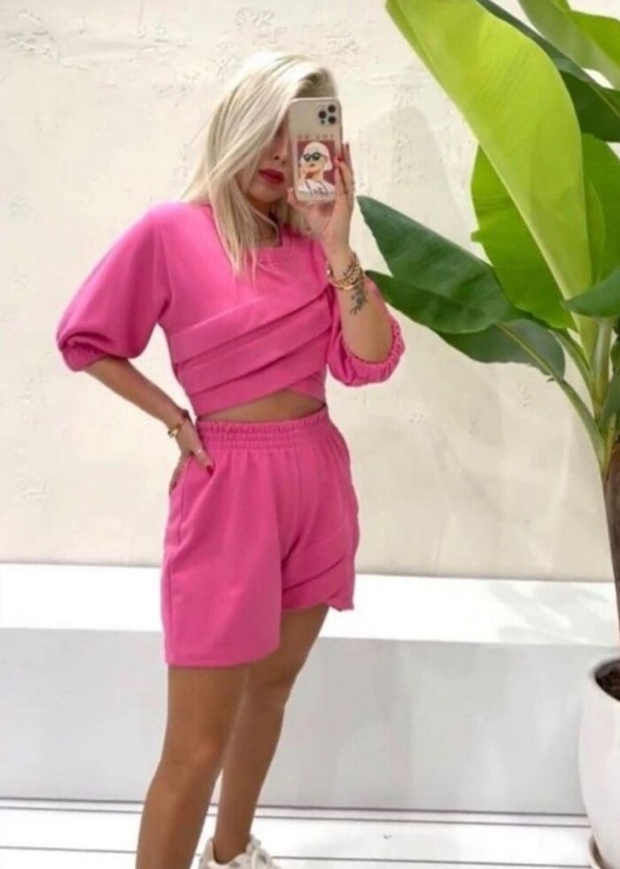 Pembe crop ikili takım M ve l beden uyumlu - Görsel 4
