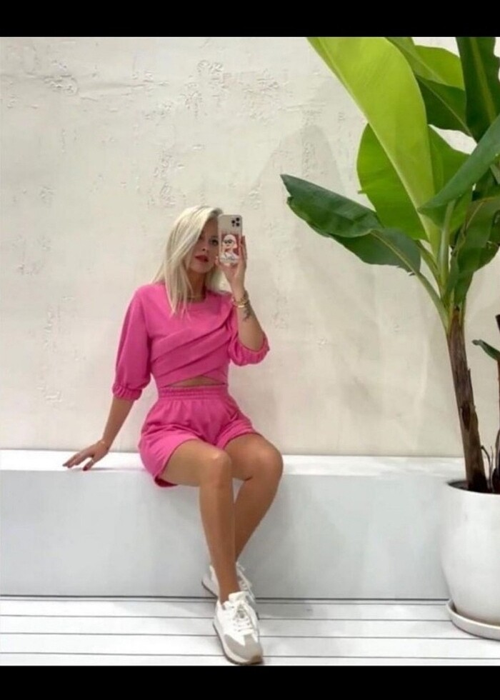 Pembe crop ikili takım M ve l beden uyumlu - Görsel 5