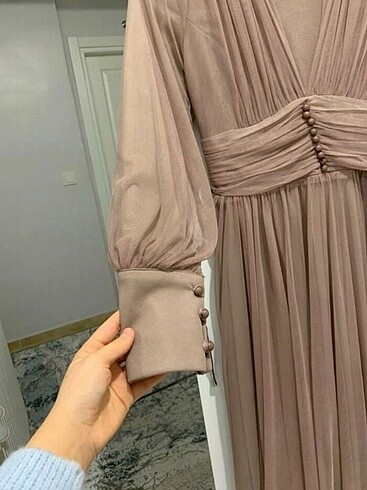 38 Beden Tesettür gül kurusu tül elbise