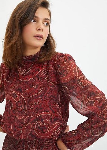 Trendyol & Milla Bordo Desenli Uzun Kollu Elbise