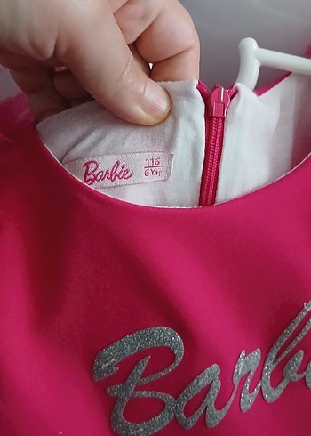 Barbie Pembe Barbie Nakışlı Uzun Kollu Kız Elbisesi