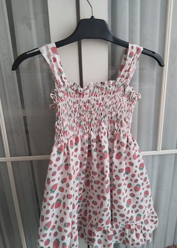 LC Waikiki Kız Çocuk Pembe Çilek Desenli Fırfırlı Elbise