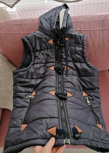 Gri Kapüşonlu Fermuarlı Erkek Yelek - Görsel 12