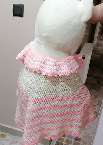 Pembe Çizgili El Örgüsü Bebek Pelerini - Görsel 4