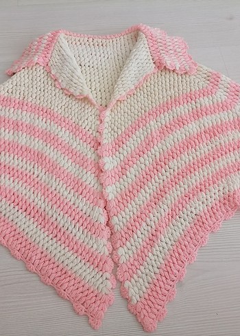 Pembe Çizgili El Örgüsü Bebek Pelerini - Görsel 15