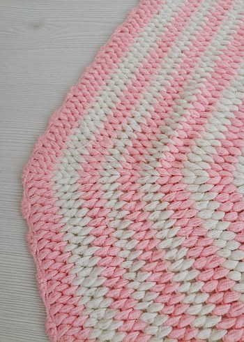 Pembe Çizgili El Örgüsü Bebek Pelerini - Görsel 6