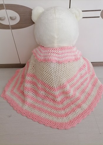 Pembe Çizgili El Örgüsü Bebek Pelerini - Görsel 14