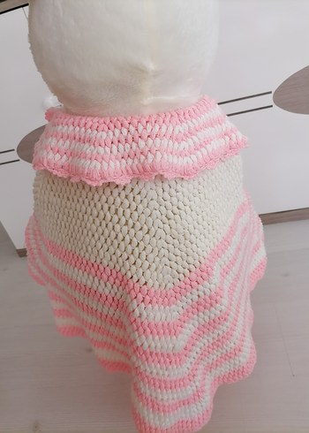 Pembe Çizgili El Örgüsü Bebek Pelerini - Görsel 2