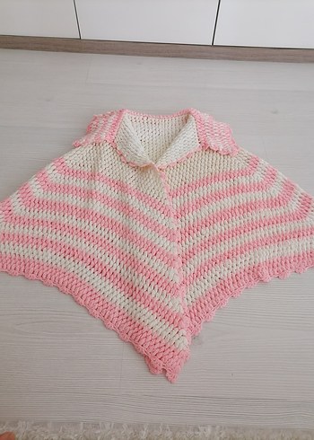 Pembe Çizgili El Örgüsü Bebek Pelerini - Görsel 12