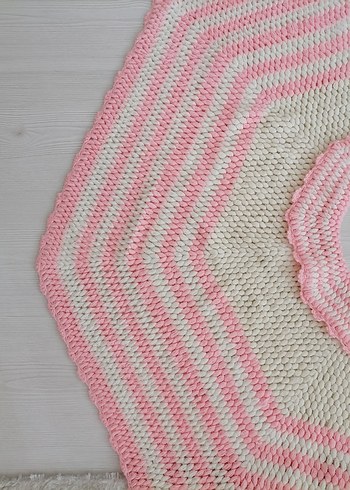 Pembe Çizgili El Örgüsü Bebek Pelerini - Görsel 10