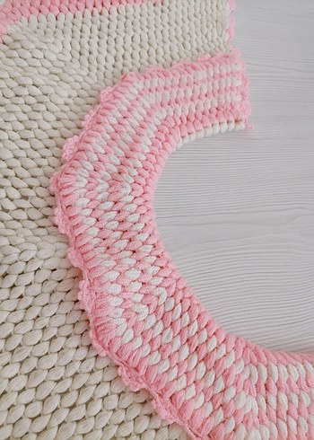 Pembe Çizgili El Örgüsü Bebek Pelerini - Görsel 5