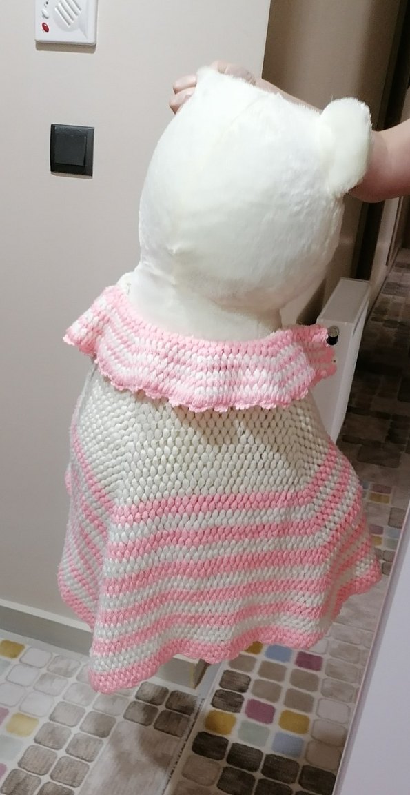 Pembe Çizgili El Örgüsü Bebek Pelerini - Görsel 4