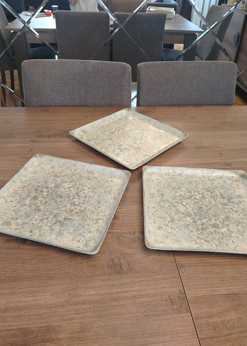 Bej Gri Desenli Kare Tabak Seti - Görsel 2