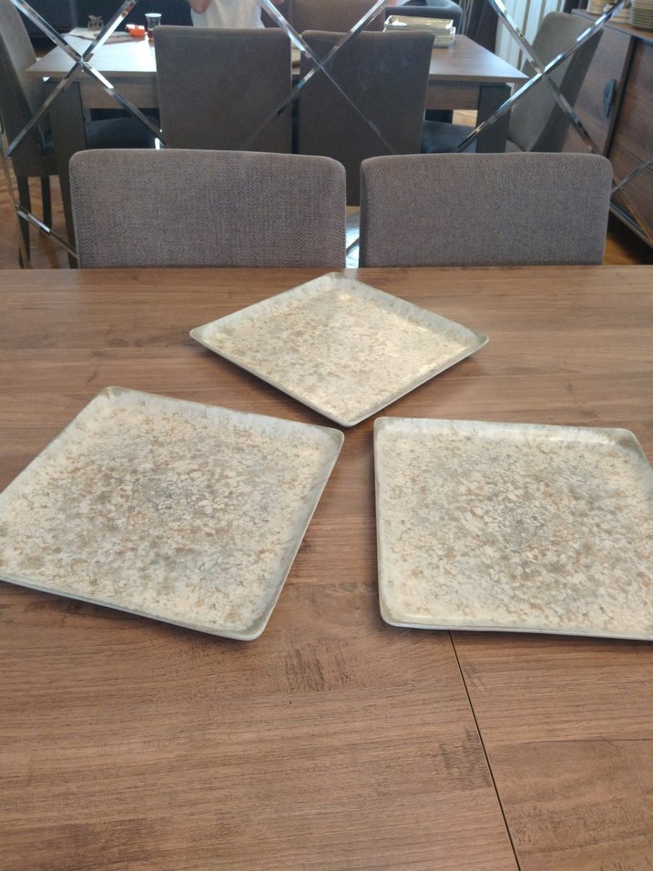 Bej Gri Desenli Kare Tabak Seti - Görsel 2