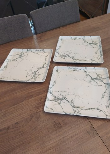 Gri Mermer Desenli Beyaz Tabak Seti - Görsel 2