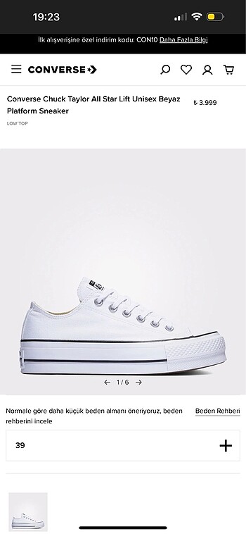 39 Beden beyaz Renk Converse