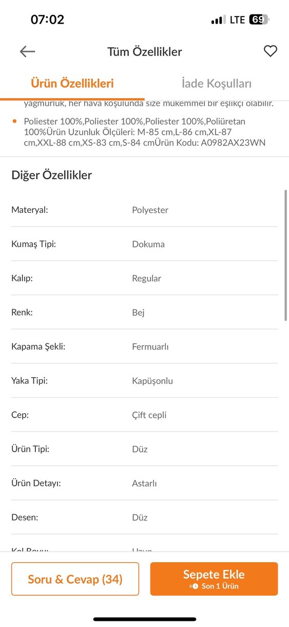 Defacto Bej Su Geçirmez Kapüşonlu Yağmurluk - Görsel 4