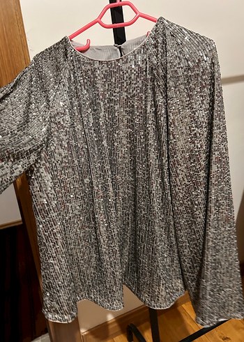 H&m Gri Piliseli Uzun Kollu Mini Bluz - Görsel 2