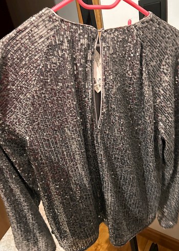 H&m Gri Piliseli Uzun Kollu Mini Bluz - Görsel 5