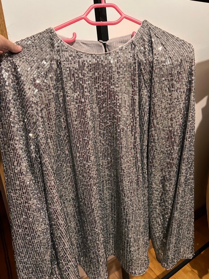 H&m Gri Piliseli Uzun Kollu Mini Bluz - Görsel 3