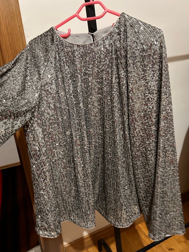 H&m Gri Piliseli Uzun Kollu Mini Bluz - Görsel 2