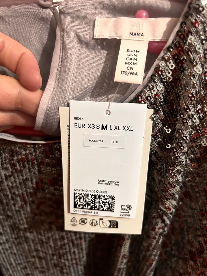 H&m Gri Piliseli Uzun Kollu Mini Bluz - Görsel 4