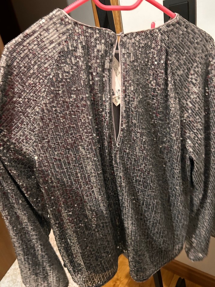 H&m Gri Piliseli Uzun Kollu Mini Bluz - Görsel 5