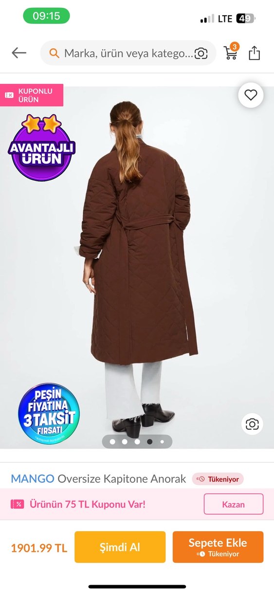 Kahverengi Uzun  Kemerli Kadın Kaban - Görsel 2