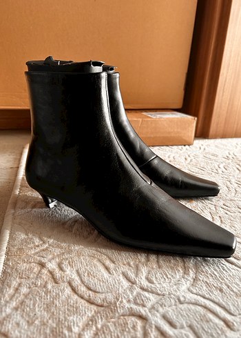 Siyah Kitten Topuklu Deri Kadın Çizme - Görsel 4