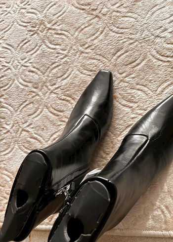 Siyah Kitten Topuklu Deri Kadın Çizme - Görsel 6