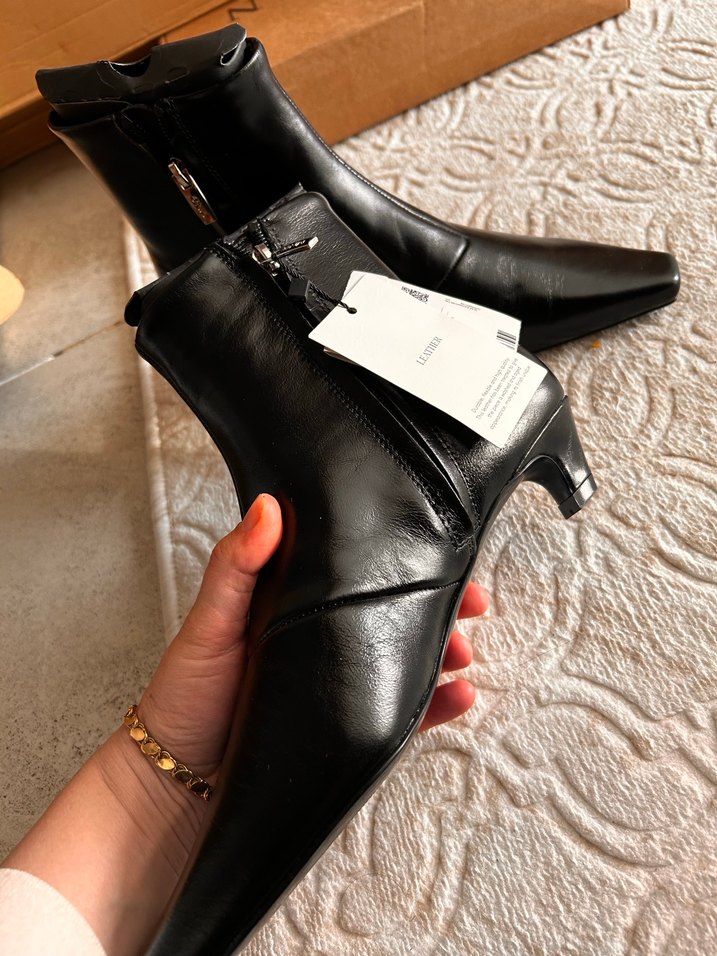 Siyah Kitten Topuklu Deri Kadın Çizme - Görsel 5