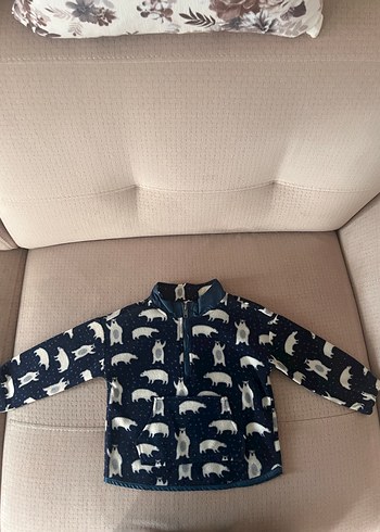 Erkek Çocuk Lacivert Gri Desenli Yarım Fermuarlı polar sweat - Görsel 4